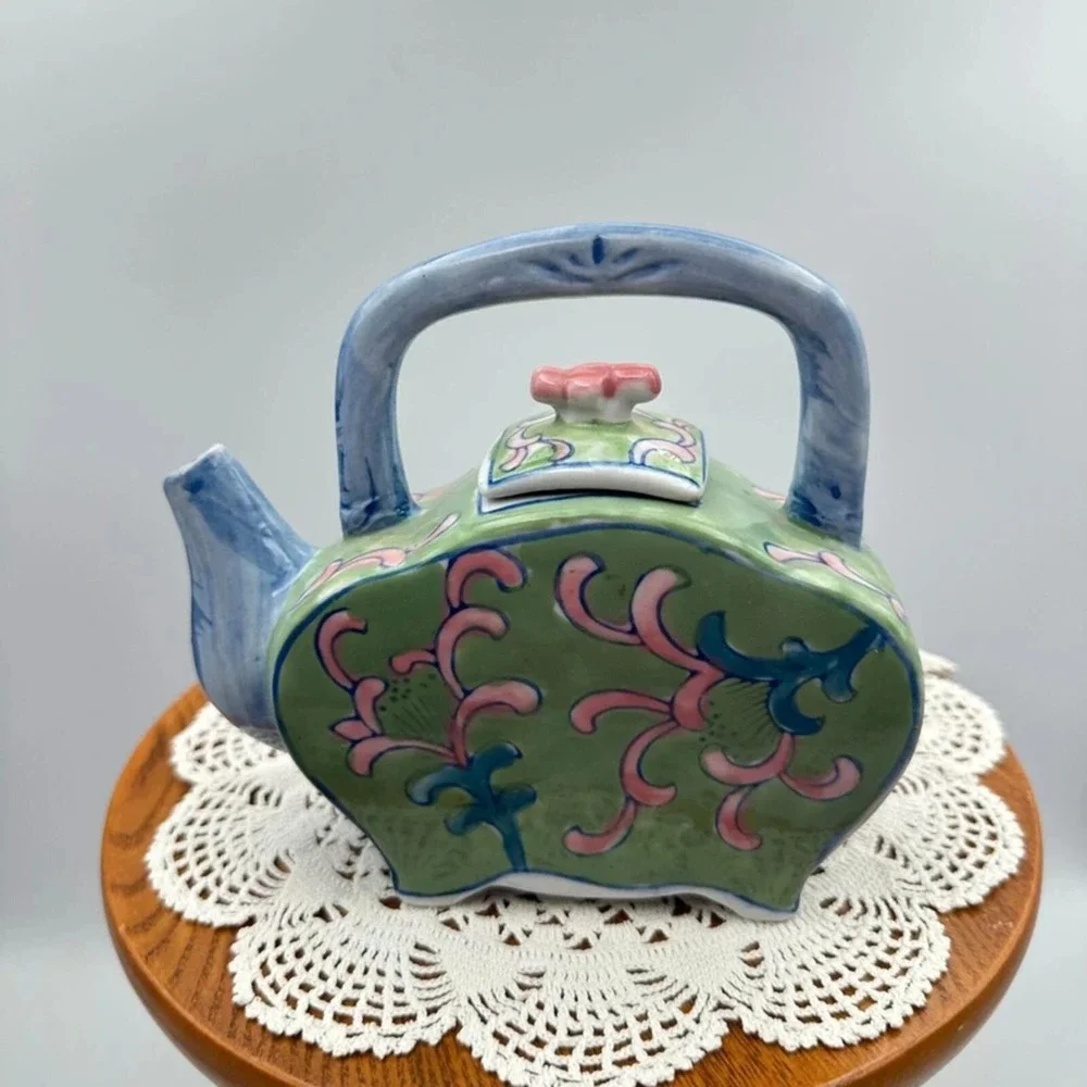 Ben Rickert‎ Hand Painted Pink Blue Green Porcelain Teapot